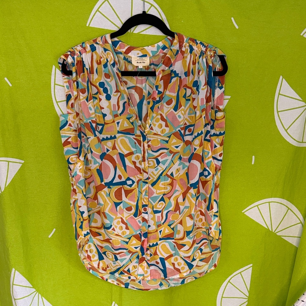 Anthropologie Multicolor Abstract Sleeveless V-Neck Blouse Small